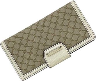 Celine Beige White Canvas Leather Long Wallet (Bi-Fold) (Pre-Owned)