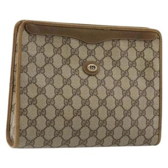 Gucci Pre-owned Clutches, female, Beige, Size: ONE SIZE Pre-owned Vintage GG Canvas Clutch