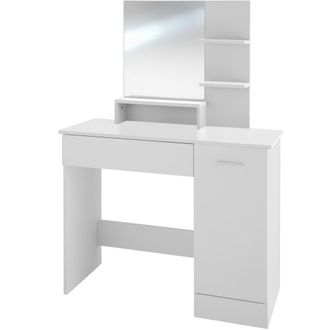 TecTake Tocador moderno con espejo, caj&oacute;n, armario y 3 estantes blanco