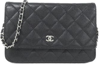 Chanel Black Bordeaux Grained Calfskin Chain/Shoulder Wallet (Pre-Owned)