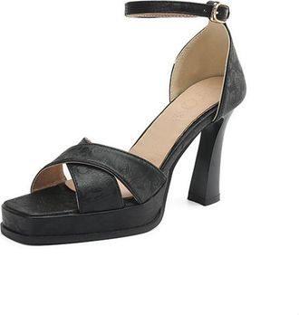 Generic Womens Satin Wedding Shoes for Bride Square Open Toe Dress Sandals with Buckle Block High Heel Platform Sandals,Black,5.5 UK