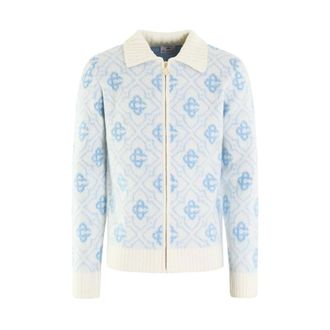 Casablanca Cardigans, male, Blue, Size: L Mohair Monogram Zip Jumper