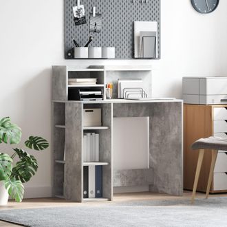 Berkfield Home Desk with Storage Concrete Grey 90x48x101.5 cm Engineered wood