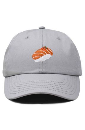 Dalix Salmon Sushi Embroidered Dad Cap in Gray at Nordstrom