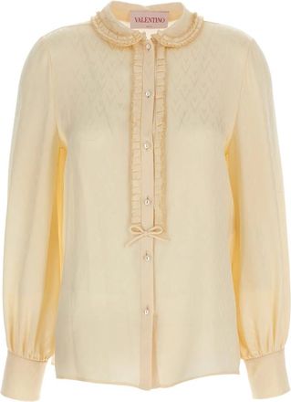 Valentino Garavani Toute La V Zijden Jacquard Blouse - Dames - Overhemden - Beige - M - Overhemden