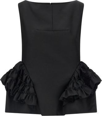 Dries Van Noten Casey Wool and Silk Top - Dames - Tops zonder mouwen - Zwart - M - Wol - Tops