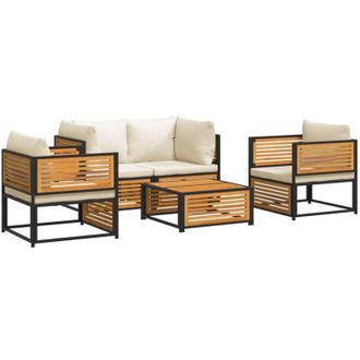 vidaXL Set De Sof&aacute;s De Jard&iacute;n Con Cojines 5 Pzas Madera Maciza Acacia Vidaxl