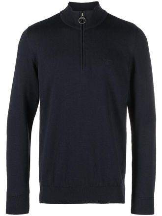 Barbour logo-embroidered half-zip jumper - men - Cotton - L - Blue