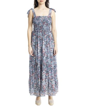 Max Studio Self Tie Smocked Bodice Maxi Dress