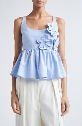 Stine Goya 3D Flower Sleeveless Organic Cotton Peplum Top in Brunnera Blue at Nordstrom, Size Xx-Large