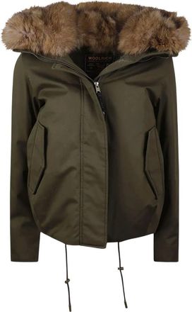 Woolrich Parka corta in cotone con pelliccia sintetica - - Coats - Donna - Verde - M
