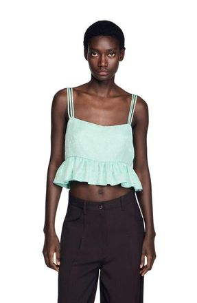 Sandro Floral jacquard ruffle crop top in Light Green at Nordstrom, Size X-Large