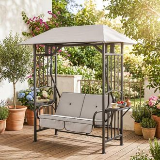 OUTSUNNY Outdoor Garden 2 Seater Canopy Swing Seat Porch Loveseat Hammock Chair in Beige