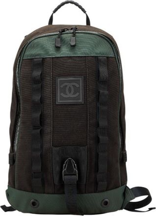 Chanel Black Green Canvas Nylon Backpack (Pre-Owned)