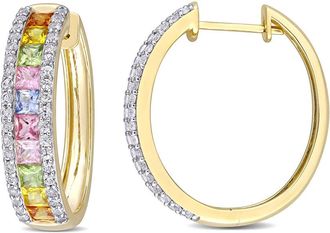 Amour 5 3/4 CT TGW Multi-color Sapphire Hoop Earrings In 14K Yellow Gold
