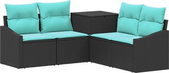vidaXL Juego De Sof&aacute; 5 Uds. Negro Y Azul Rat&aacute;n Sint&eacute;tico Y Acero Vidaxl