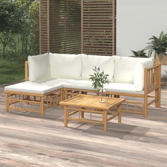 vidaXL Set De Muebles De Jard&iacute;n 5 Piezas Bamb&uacute; Y Cojines Blanco Crema Vidaxl