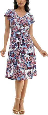Nina Leonard Flutter Sleeve Dress in Blue Red Multi at Nordstrom Rack, Size Medium
