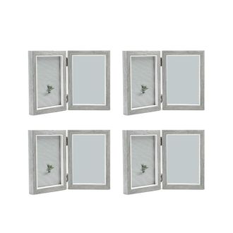 OEM Marco De Fotos Doble 4x De 4x6 Pulgadas, De Madera R&uacute;stica Gris, Plegable Con Bisagras, Ideal Para Bodas O El D&iacute;a De La Madre/padre