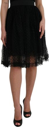 Dolce & Gabbana Womens Black Nylon Lace Trim High Waist A-Line Skirt Cotton Viscose