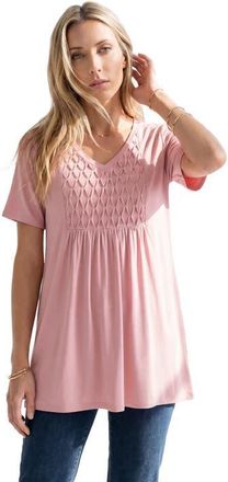 Roaman's Plus Size V Neck Smocked Yoke A Line Tunic in Desert Rose at Nordstrom, Size 12