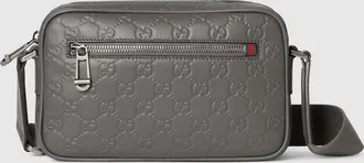 Gucci GG Emblem Small Crossbody Bag, Grey, Leather