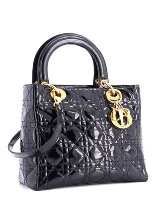 Dior Vintage Lady Dior Bag Cannage Quilt Patent Medium satchel - Black