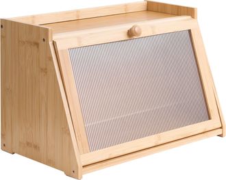 Beliani Panera Decorativa De Bamb&uacute; Con Panel Acanalado 41 X 25 X 25 Cm Marr&oacute;n Claro Farine