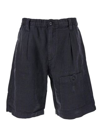 C.P. Company Blue Bermuda Pants With Elastic Waist And Logo Patch On The Rear In Linen Man