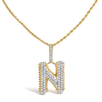 House of Brilliance Mens 10K Yellow Gold 1 1/2 Cttw Diamond Letter N Initial Pendant Necklace at Nordstrom