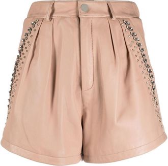 Philipp Plein rhinestone-embellished leather shorts - women - Lambskin/Acetate - L - Neutrals