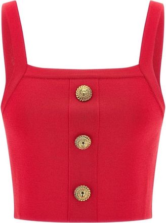 Balmain Top met knoopdetail - Dames - Tops zonder mouwen - Rood - S - Polyester - Tops