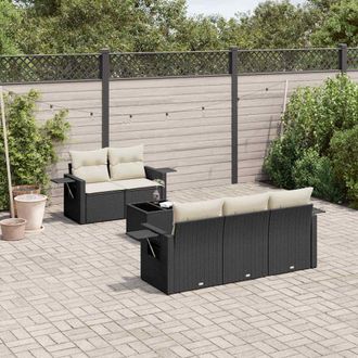 vidaXL Vidaxl - Set De Sof&aacute;s De Jard&iacute;n 6 Piezas Y Cojines Rat&aacute;n Sint&eacute;tico Negro