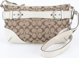 Coach Beige White Leather Canvas Handbag Shoulder Bag Tote Bag (Pre-Owned)