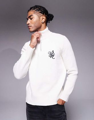 River Island Maglione testurizzato &eacute;cru con zip corta-Neutro