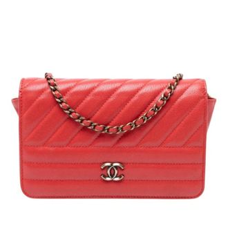 Chanel Pre-owned Quilted Goatskin Wallet on Chain - Dames - Pre-owned - Rood - Maat: ONE Size Leer