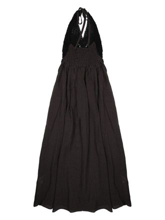 120% Lino Linen Crochet-Detail Dress - Gray