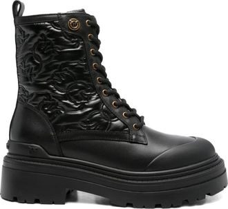 Pinko Black Mia 25 Embossed Leather Chunky Ankle Boots