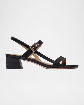 Bernardo 35mm Jinji Leather Strappy Block-Heel Sandals