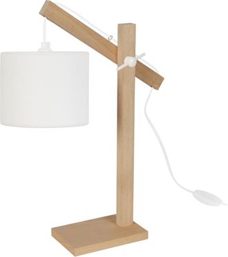 Tosel L&aacute;mpara de mesa madera natural pantalla crudo