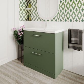 Nuie Nuie - Arno Satin Green 800mm 2 Drawer Vanity Unit and Minimalist Ceramic Basin - ARN835B
