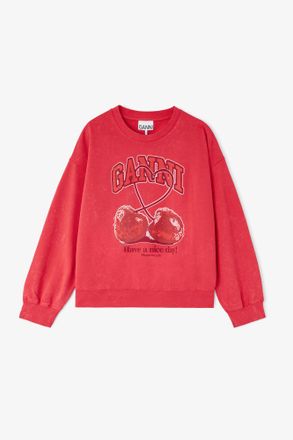 Ganni Red Crewneck with Cherry - Size XXS Organic Cotton