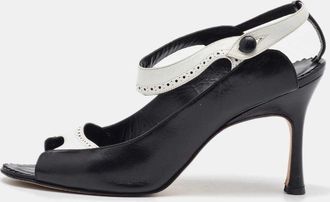 Manolo Blahnik Black/white Leather Brogue Slingback Sandals