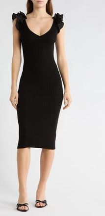 Tart Maelie Ruffle Sleeveless Ribbed Sweater Dress in Black at Nordstrom Rack, Size Medium