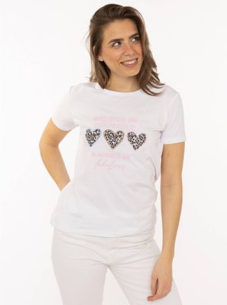 Zwillingsherz T-Shirt ZWILLINGSHERZ Always Believe, Damen, Gr. XXL, wei&szlig;, Obermaterial: 95% Baumwolle, 5% Elasthan, Shirts T-Shirt, Stickerei, Leoherzen, Rundhals, 