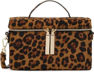 Kazar Leren handtas met luipaardprint en vacht - Dames - Tassen - Bruin - Maat: ONE Size Zijde