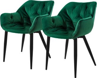 ML Design Ml-design - Set 2x Sillas De Comedor Con Respaldo Y Reposabrazos Asiento Verde Oscuro Tapizado Con Funda De Terciopelo Patas De Metal Sill&oacute;n Dise&ntilde;o Er