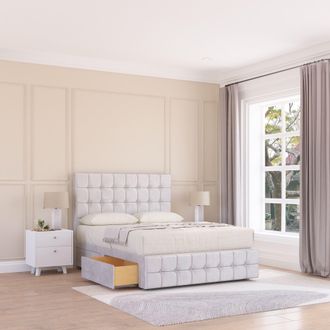 Sloomy Berlin Divan Bed Base No Drawers 12 Footboard & 54 Floor Standing Headboard in Silver | Size: Small Double