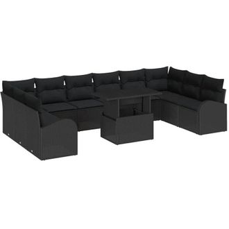 vidaXL Conjunto De Sof&aacute; De Jard&iacute;n 11 Pcs Negro 100 X 55 X 73 Cm Vidaxl