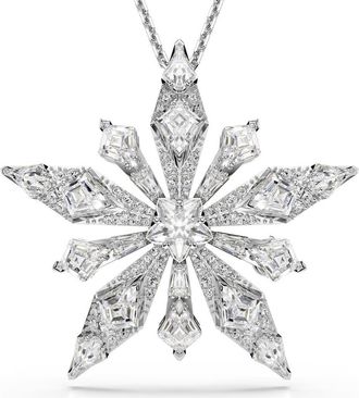 Swarovski Idylla Snowflake Brooch Pendant Necklace in White/Silver at Nordstrom